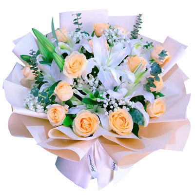 中山16朵香槟玫瑰2支百合，爱的温暖和幸福