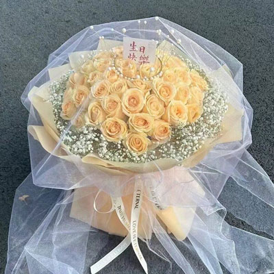 中山52朵香槟玫瑰满天星，你就是我的全部